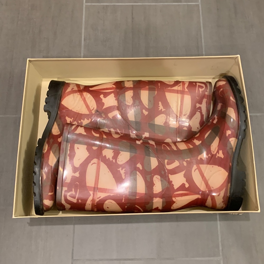 Pink Heart Burberry Rain Boots